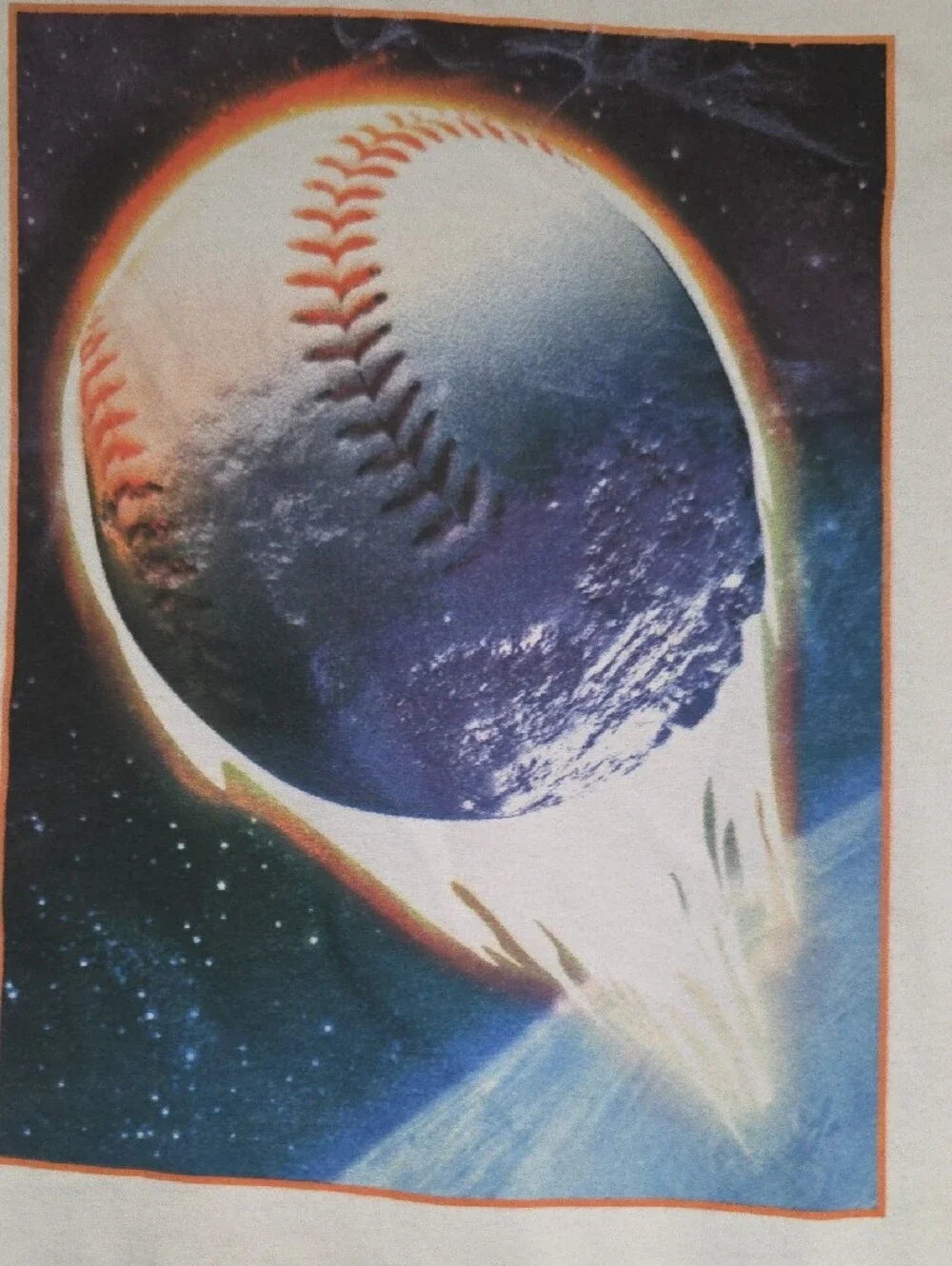 Old Navy White Long-Sleeve Tee with Space Baseball Graphic